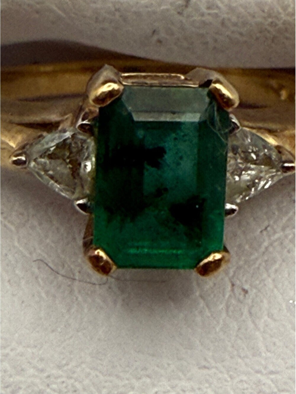 14K Gold Emerald Cut Emerald & Trillion Diamond Ring 2.15 DWT Estate